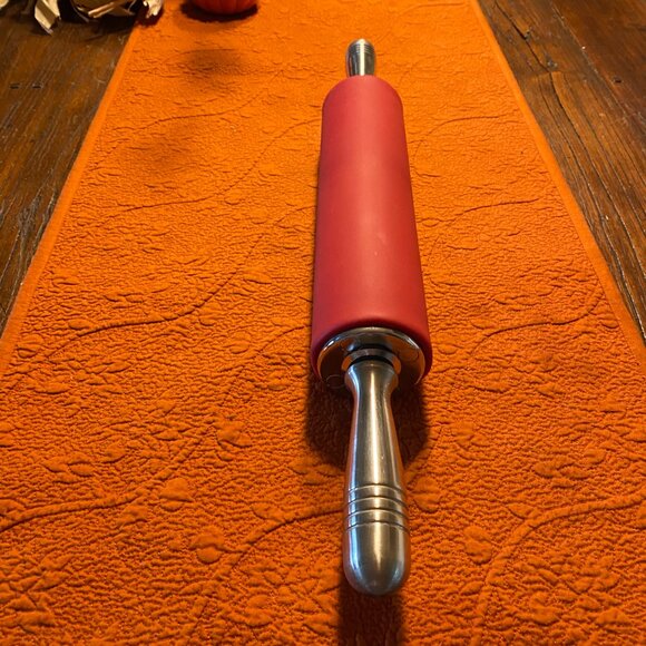 Red Silicone & Stainless Steel Rolling Pin - Large - Picture 2 of 7